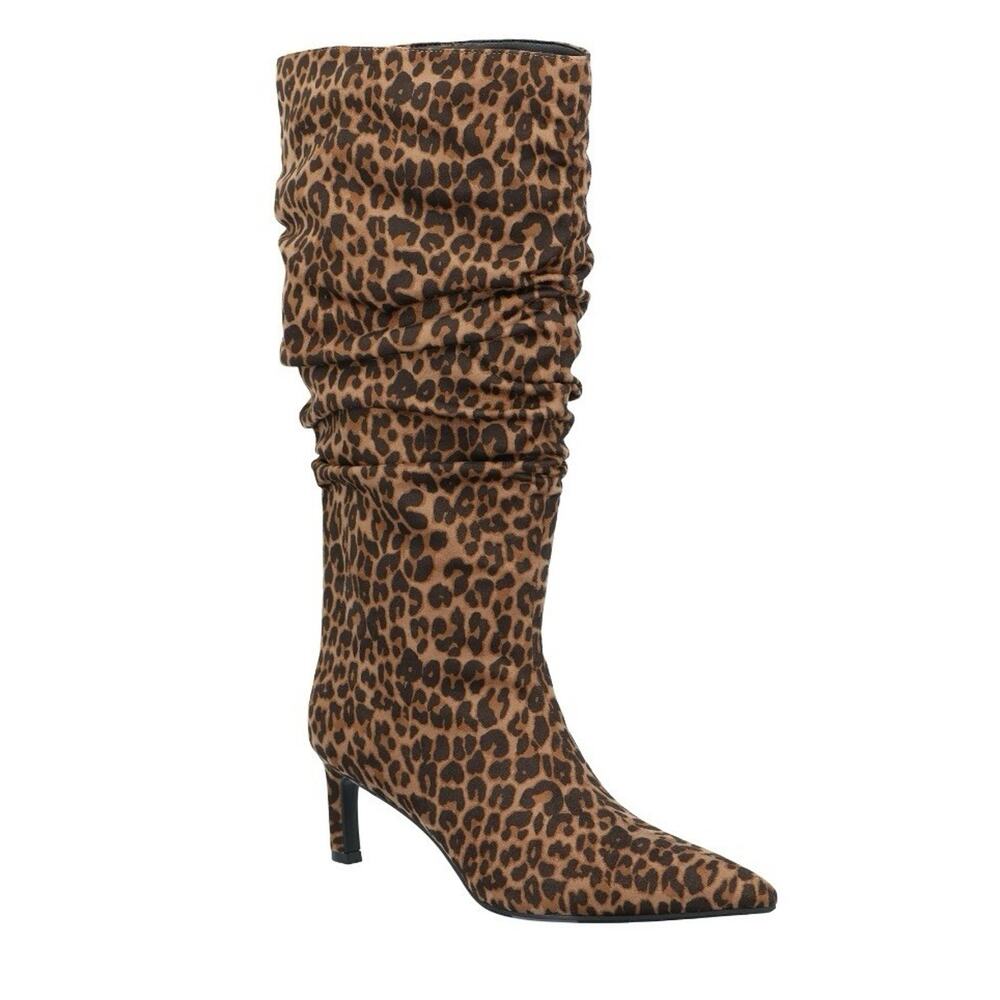 Time and Tru Women's Faux Suede Slouch Boots with Kitten Heels Leopard 7